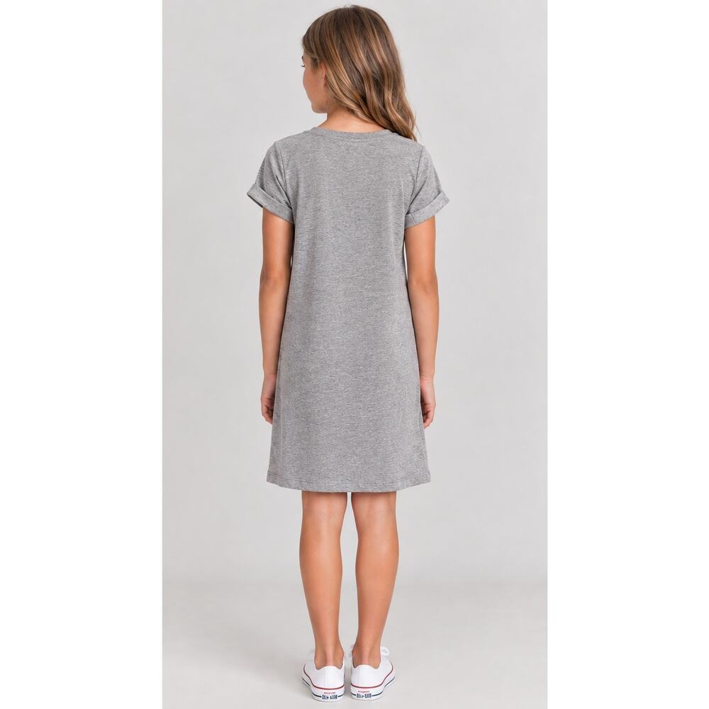 Love Fire Gray Striped T-Shirt Dress Short Sleeve Casual - Picture 4 of 8